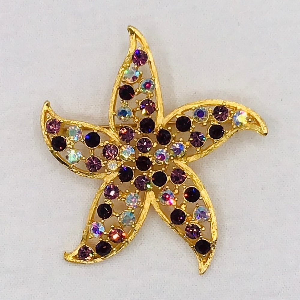 Vtg Brooch Lee Angel Large Starfish Flower Pinwheel Crystal Rhinestone Estate